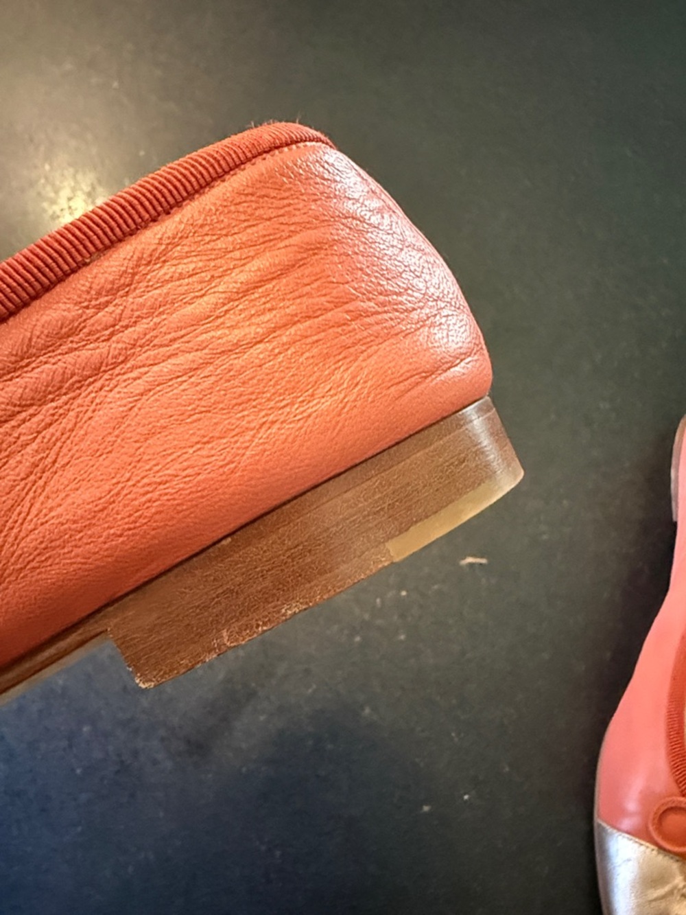 CHANEL Coral and Silver Leather Cap-Toe Ballet Flats - Picture 12 of 17